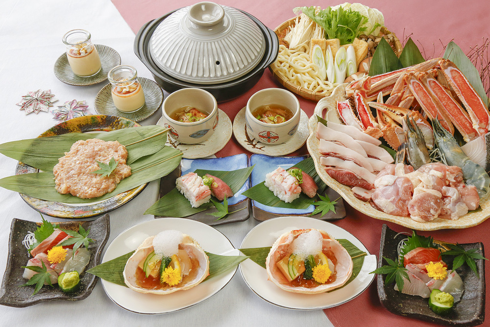 【新登場！ほっこり温かい山賊鍋】平日限定！ズワイカニ×しし肉×但馬どり＋押寿司（かにVSお肉）の食べ比べ「寒椿プラン」